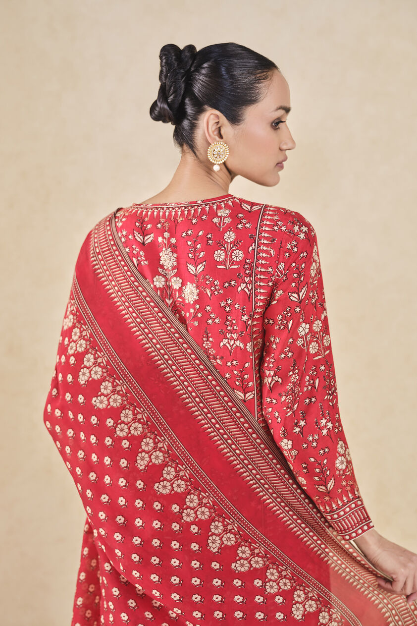 Niral Printed Silk Suit Set - Red, Red, image 5